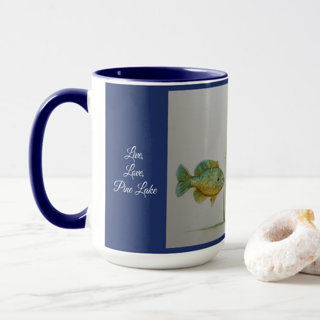 Live, Love, Pine Lake 2 Tone Coffee Mug (With Donut)