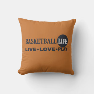 live love play basketball life blue text cushion
