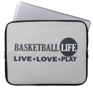 live love play basketball life blue text laptop sleeve