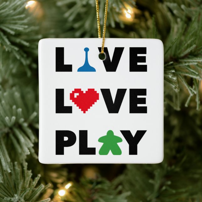 Live, Love, Play Black Text Ceramic Ornament (Tree)