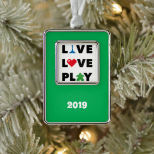 Live, Love, Play Black Text Vert. Framed Ornament