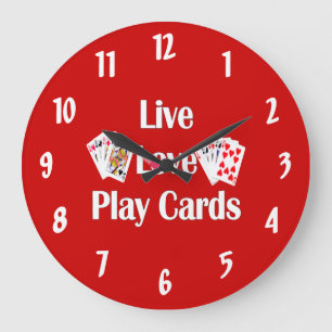 Live, Love, Play Cards-Red Large Clock