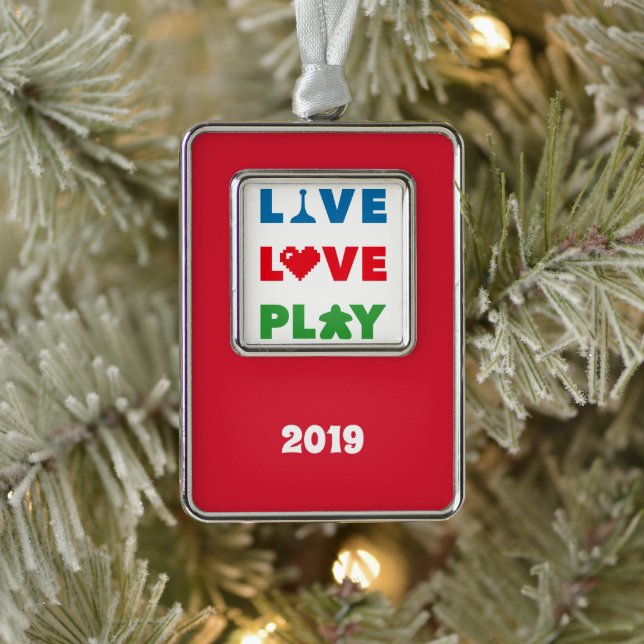 Live, Love, Play Colour Text Vert. Framed Ornament (Tree)