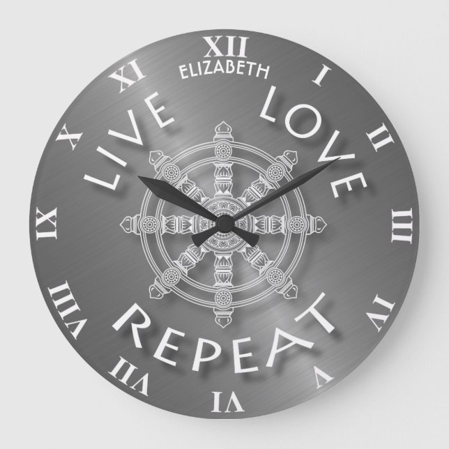 Live Love Repeat Buddhist Samsara Dukkha Karma Large Clock (Front)