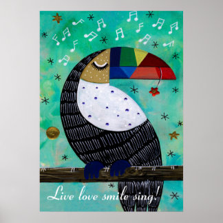 Live love smile colourful acrylic parrot with text poster