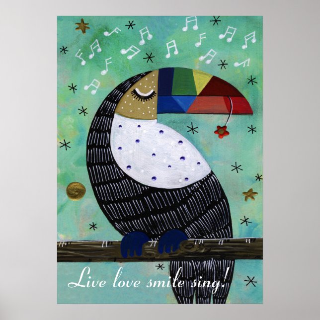 Live love smile colourful acrylic parrot with text poster (Front)