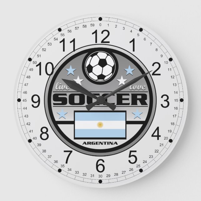 Live Love Soccer Argentina Large Clock (Front)