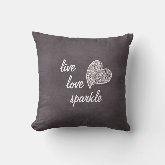Live love Sparkle with Glitter heart Cushion (Front)