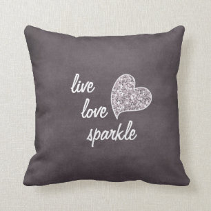 Live love Sparkle with Glitter heart Cushion