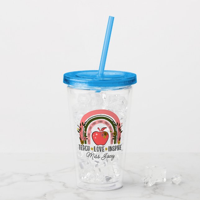 Live Love Teach Rainbow Teacher Appreciation  Acrylic Tumbler (Back Ice)