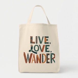 Live, Love, Wander - Adventure Awaits Grocery Tote Bag