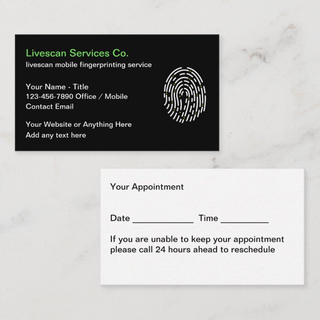 Live Mobile Fingerprinting Appointment Cards (Front/Back)