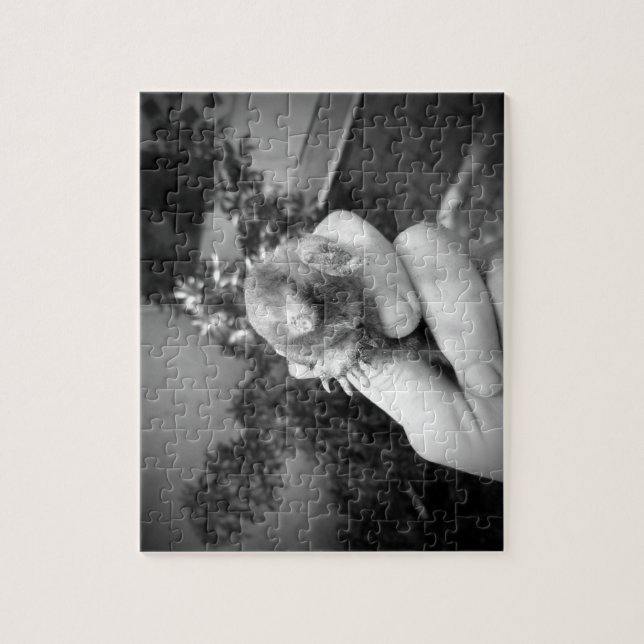 Live mole in hand smiling animal black white jigsaw puzzle (Vertical)