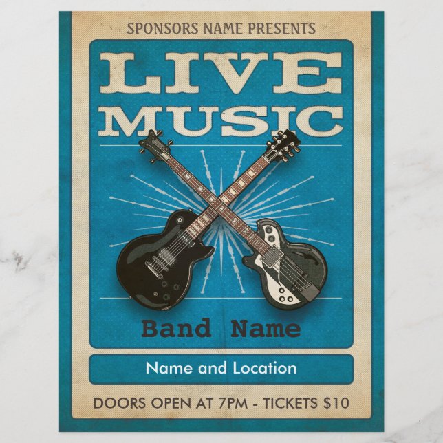 Live Music Dual Guitar Flyer Blue (Front)
