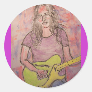 Live Music Girl Sketch Classic Round Sticker