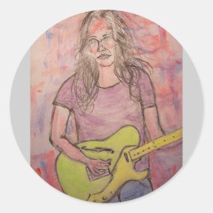 Live Music Girl Sketch Classic Round Sticker