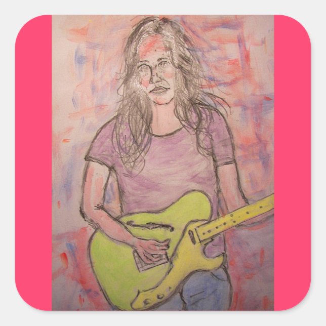 Live Music Girl Sketch Square Sticker (Front)