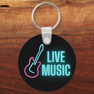 Live Music Neon Guitar  Key Ring