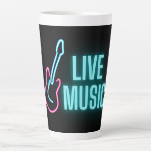 Live Music Neon Guitar  Latte Mug