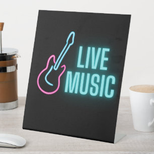Live Music Neon Guitar Pedestal Sign