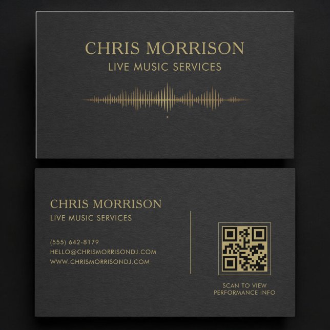 Live Music Services Black Gold QR Code Business Card (Creator Uploaded)