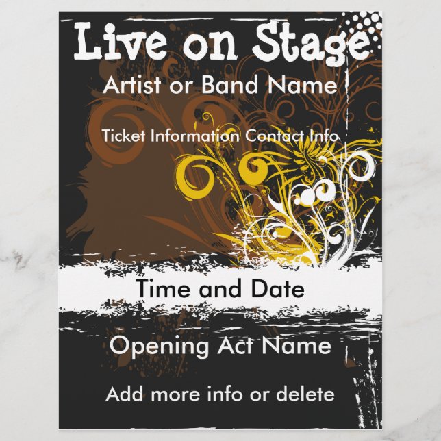 Live on Stage Floral Grunge Music Flyer (Front)