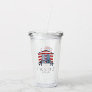 Live Simple Quote Nautical Summer Beach Hut Cabana Acrylic Tumbler