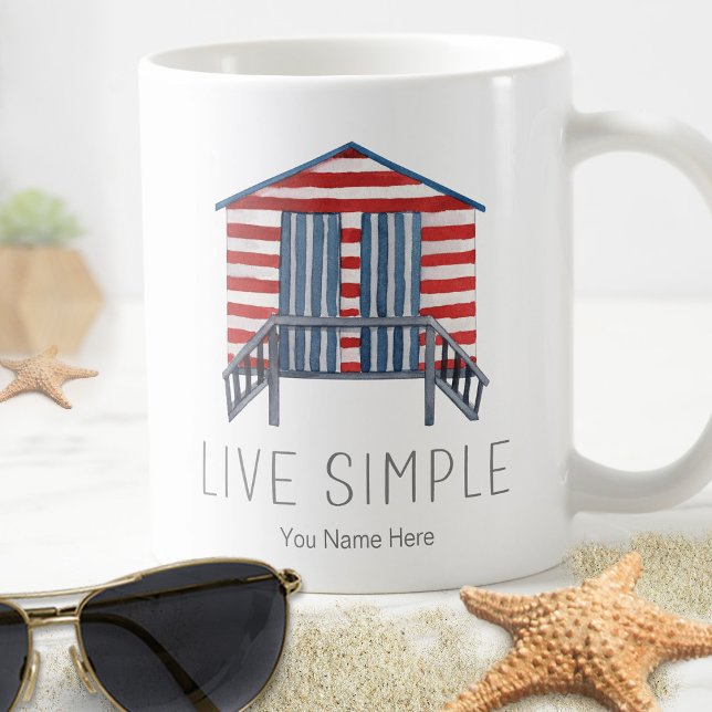 Live Simple Quote Nautical Summer Beach Hut Cabana Coffee Mug (Creator Uploaded)