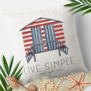 Live Simple Quote Nautical Summer Beach Hut Cabana Cushion