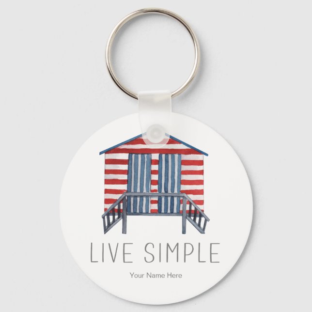 Live Simple Quote Nautical Summer Beach Hut Cabana Key Ring (Front)