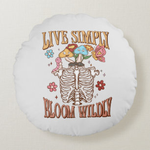 Live Simply, Bloom Wildly Round Cushion