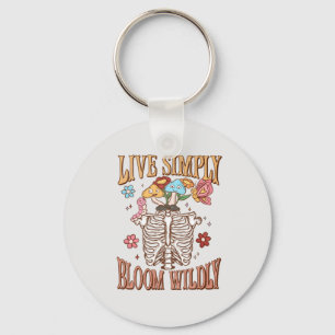 Live Simply, Bloom Wildly – Skeleton & Mushrooms  Key Ring