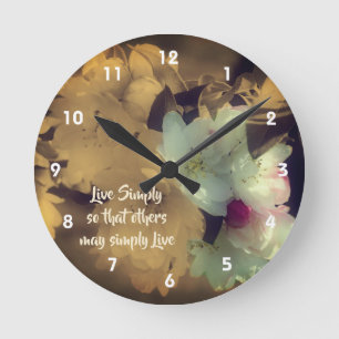 Live Simply Blossoms Inspirational Words  Round Clock