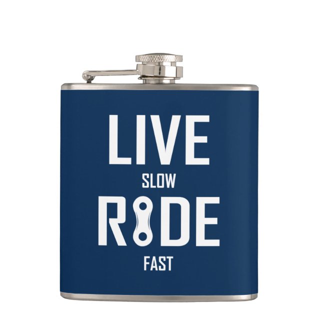 Live Slow Ride Fast Cycling Hip Flask (Front)