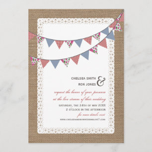 Live Stream Virtual Wedding Lace Burlap Bunting Invitation