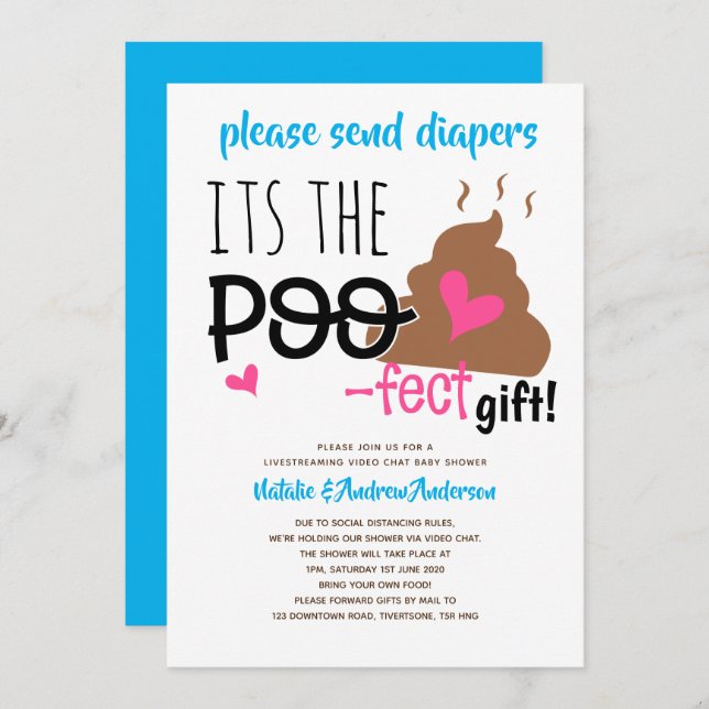 Live Streaming Baby Shower by Video Chat Mail Gift Invitation (Front/Back)