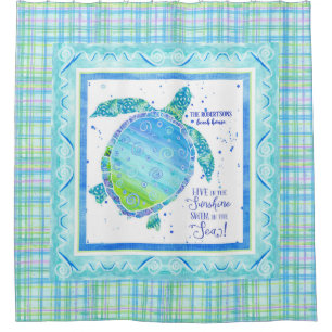 Live Sunshine Swim Sea Sea Turtle Beach Watercolor Shower Curtain
