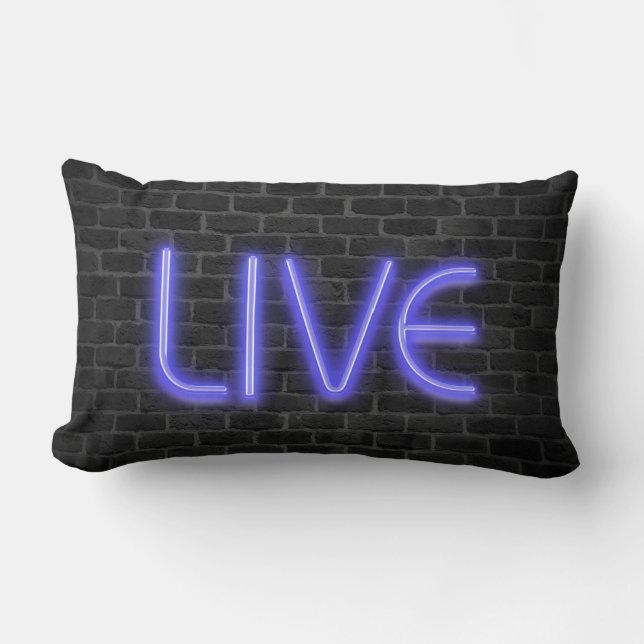 LIVE text in neon lights on brick Lumbar Cushion (Front)