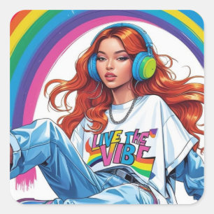 Live the Vibe Girl Square Sticker