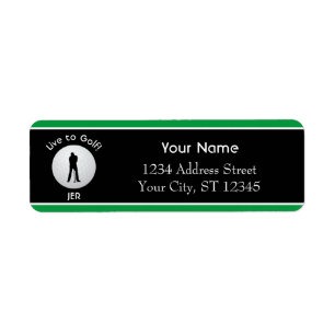 Live to Golf Male Silhouette Monogram Address Return Address Label