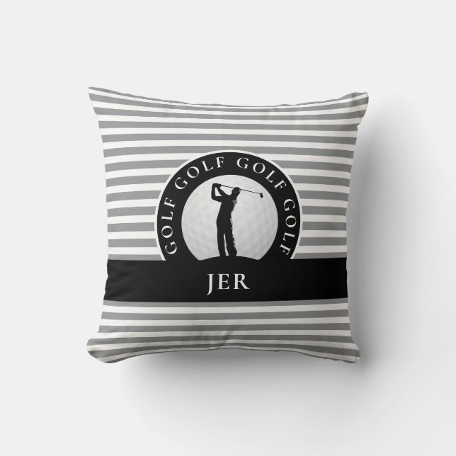 Live To Golf Monogrammed Golfer Grey Black For Him Cushion (Front)