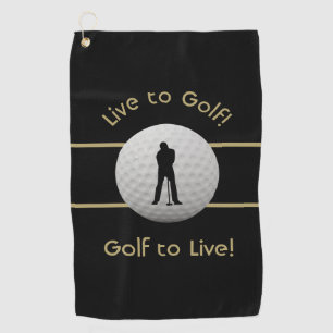 Live to Golf Quote Typography Black & Golden Towel