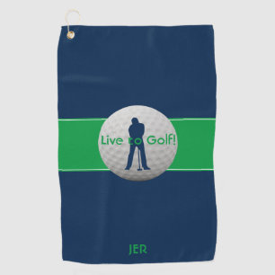 Live to Golf Quote Typography Blue Green Monogram Towel