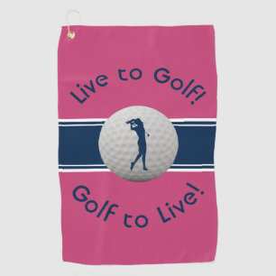 Live to Golf Quote Typography Pink & Blue Towel