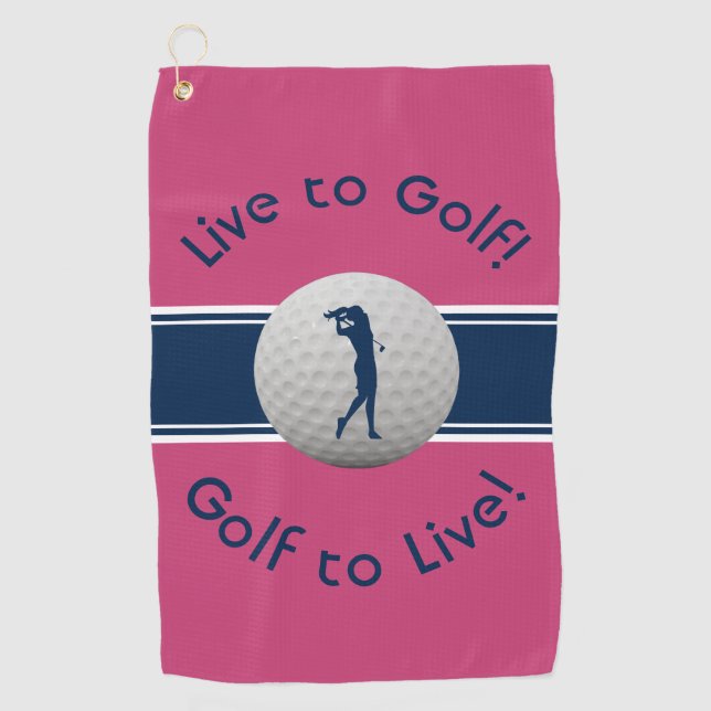 Live to Golf Quote Typography Pink & Blue Towel (Front)