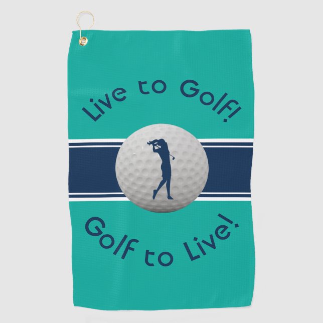 Live to Golf Quote Typography Teal & Blue Towel (Front)
