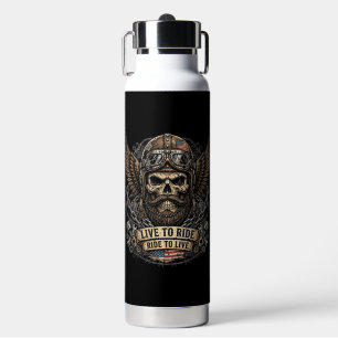 Live To Ride Biker, Bearded Skull Eagle American Water Bottle