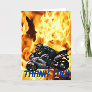 Live To Ride Motorbike & Flames Thank You Card