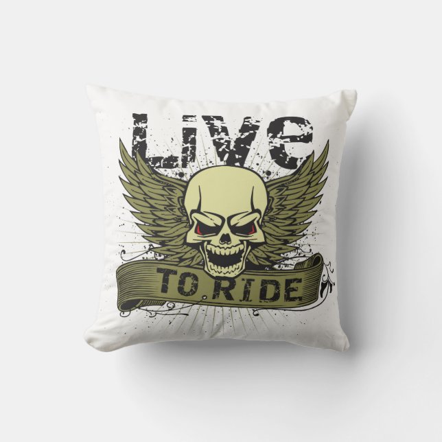 Live To Ride Skull With Wings Cushion (Front)