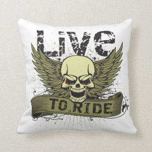 Live To Ride Skull With Wings Cushion